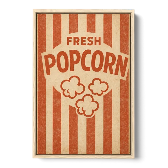 Vintage Fresh Popcorn - Oak Framed Canvas Wall Art - Front