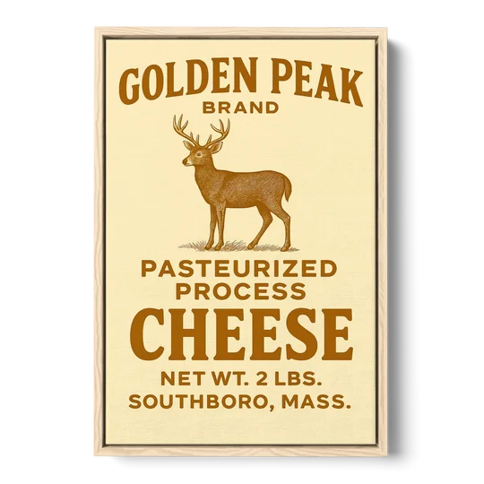 Vintage Golden Peak Cheese - Oak Framed Canvas Wall Art - Front