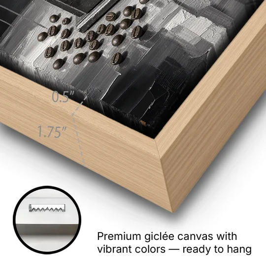 Vintage Hand-Crank Coffee Grinder for the Kitchen - Oak Framed Canvas Wall Art - Gallery Wrap Corner
