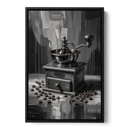 Vintage Hand-Crank Coffee Grinder for the Kitchen - Black Framed Canvas Wall Art - Front