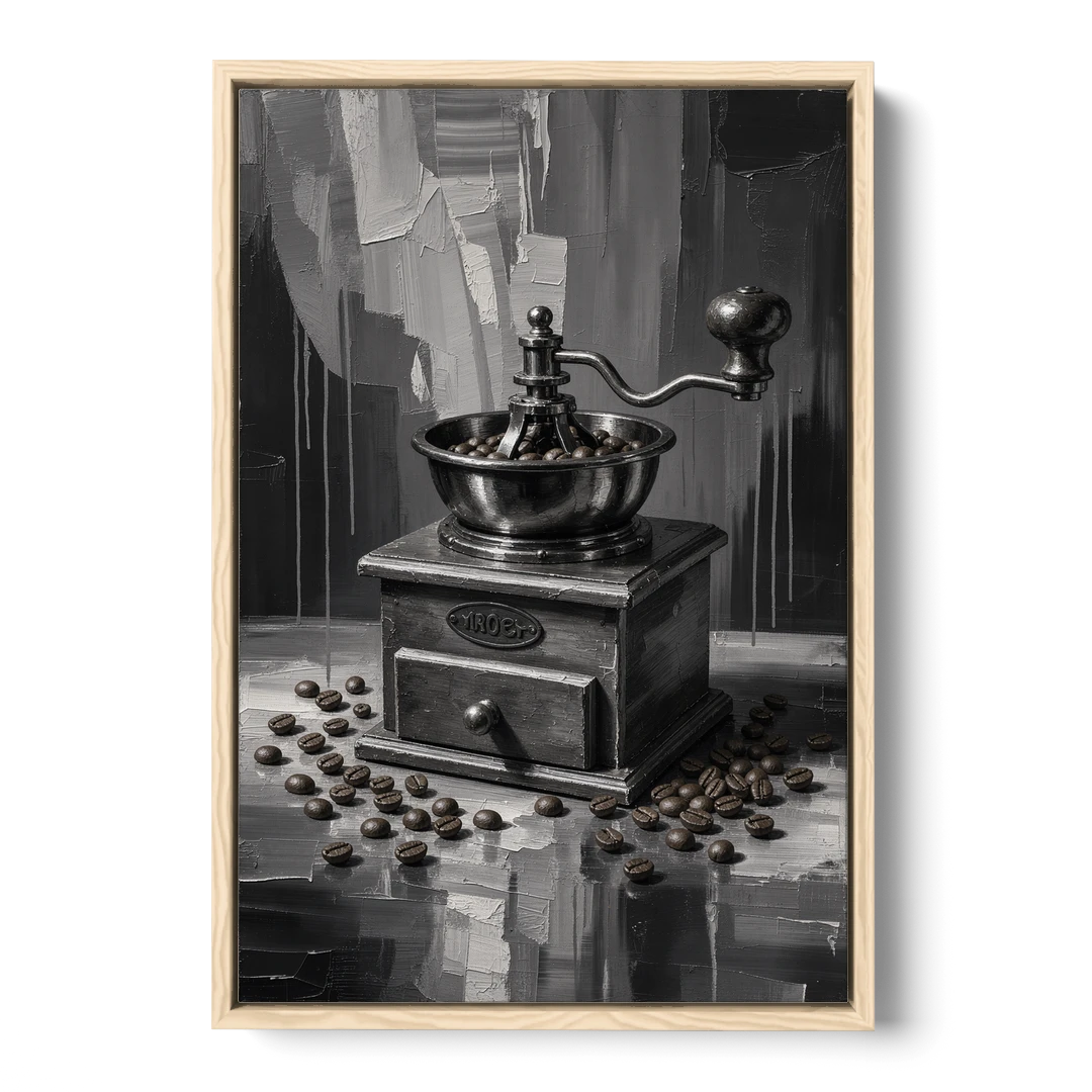 Vintage Hand-Crank Coffee Grinder for the Kitchen - Oak Framed Canvas Wall Art - Front
