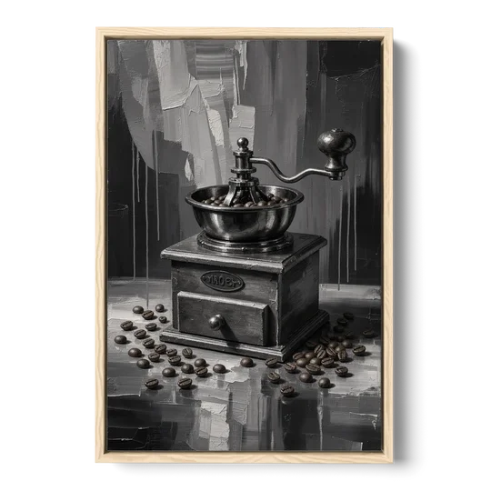Vintage Hand-Crank Coffee Grinder for the Kitchen - Oak Framed Canvas Wall Art - Front