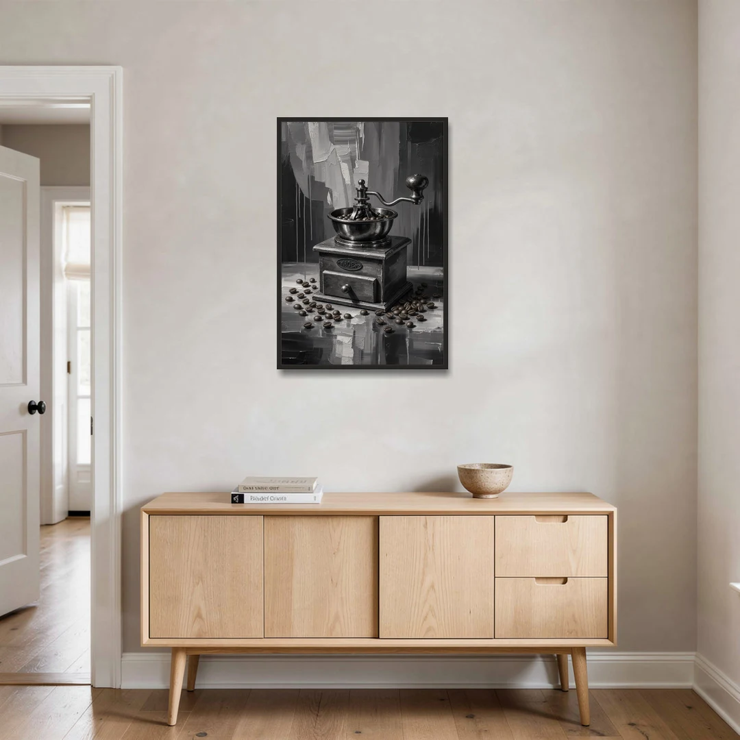 Vintage Hand-Crank Coffee Grinder for the Kitchen - Black Framed Canvas Wall Art - Coffee Table - 24x36