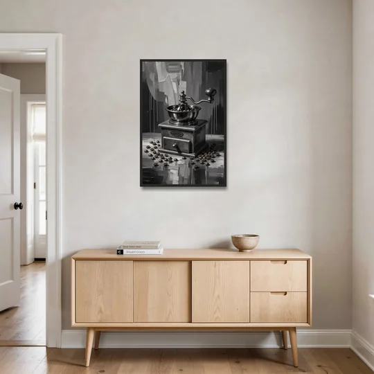 Vintage Hand-Crank Coffee Grinder for the Kitchen - Black Framed Canvas Wall Art - Coffee Table - 24x36