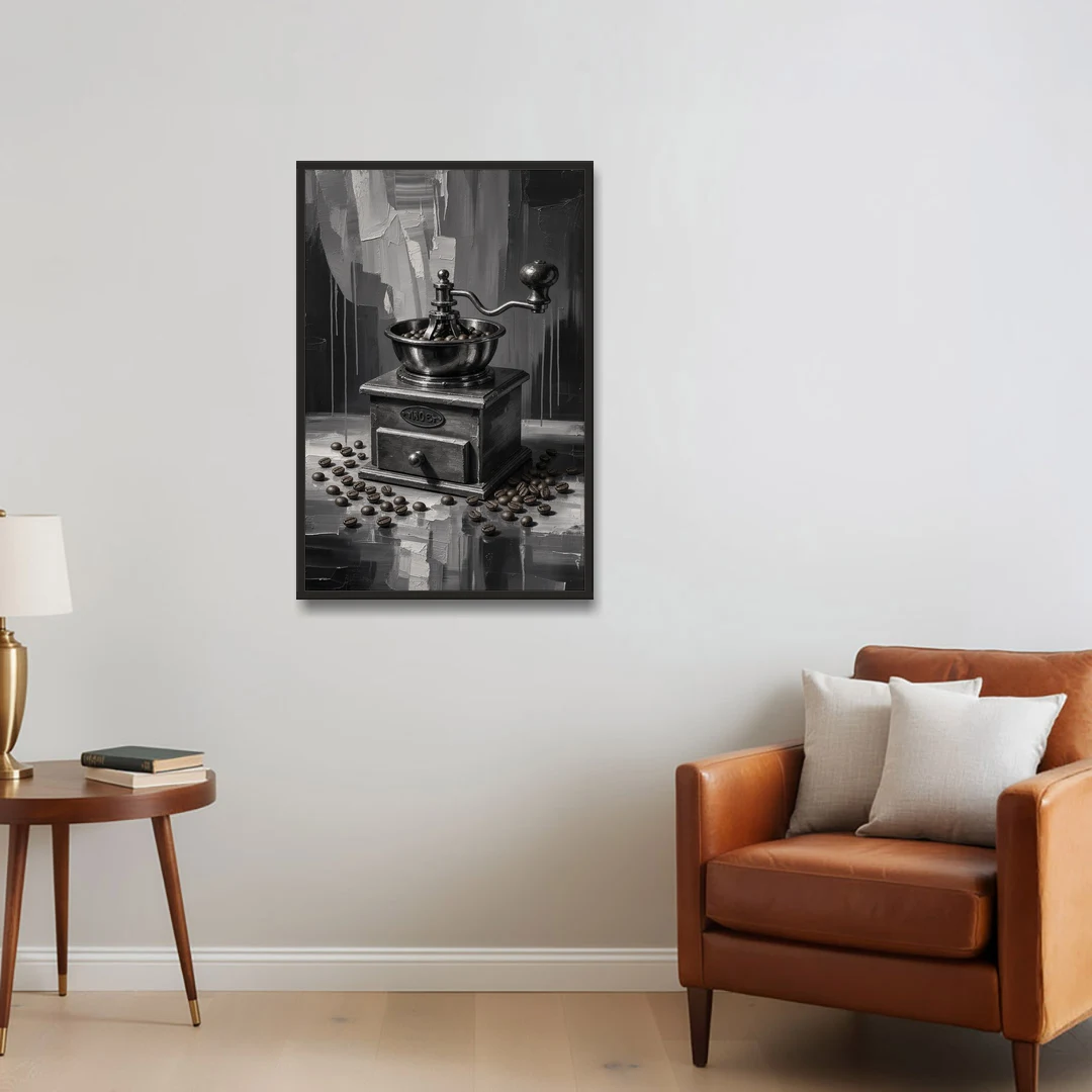 Vintage Hand-Crank Coffee Grinder for the Kitchen - Black Framed Canvas Wall Art - Sofa - 24x36