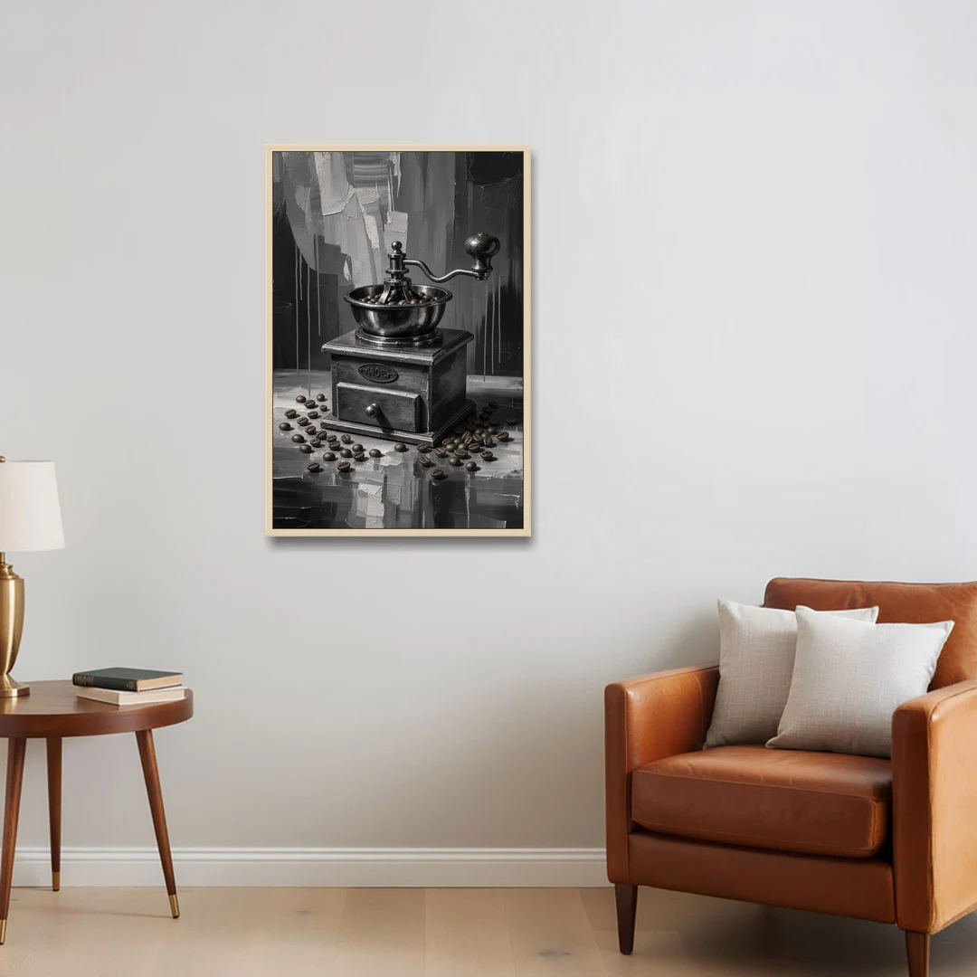 Vintage Hand-Crank Coffee Grinder for the Kitchen - Oak Framed Canvas Wall Art - Sofa - 24x36