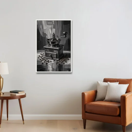 Vintage Hand-Crank Coffee Grinder for the Kitchen - White Framed Canvas Wall Art - Sofa - 24x36