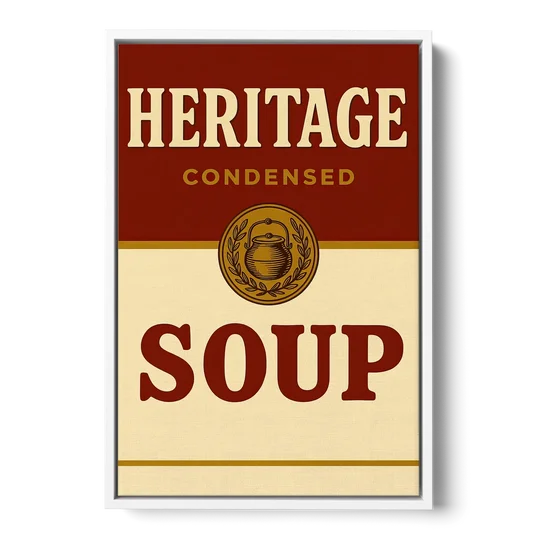 Vintage Heritage Soup - White Framed Canvas Wall Art - Front