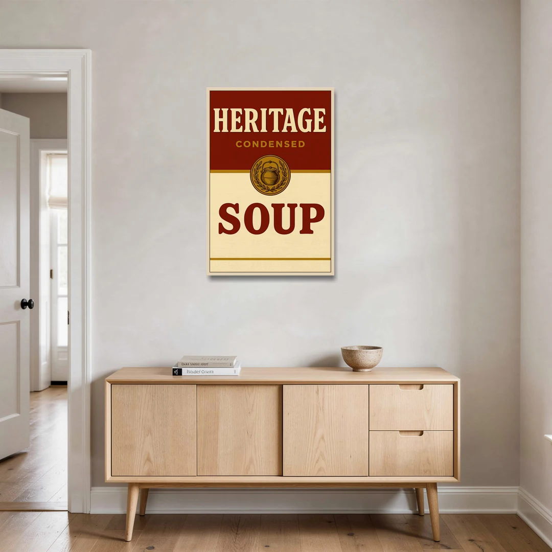 Vintage Heritage Soup - Oak Framed Canvas Wall Art - Coffee Table - 24x36