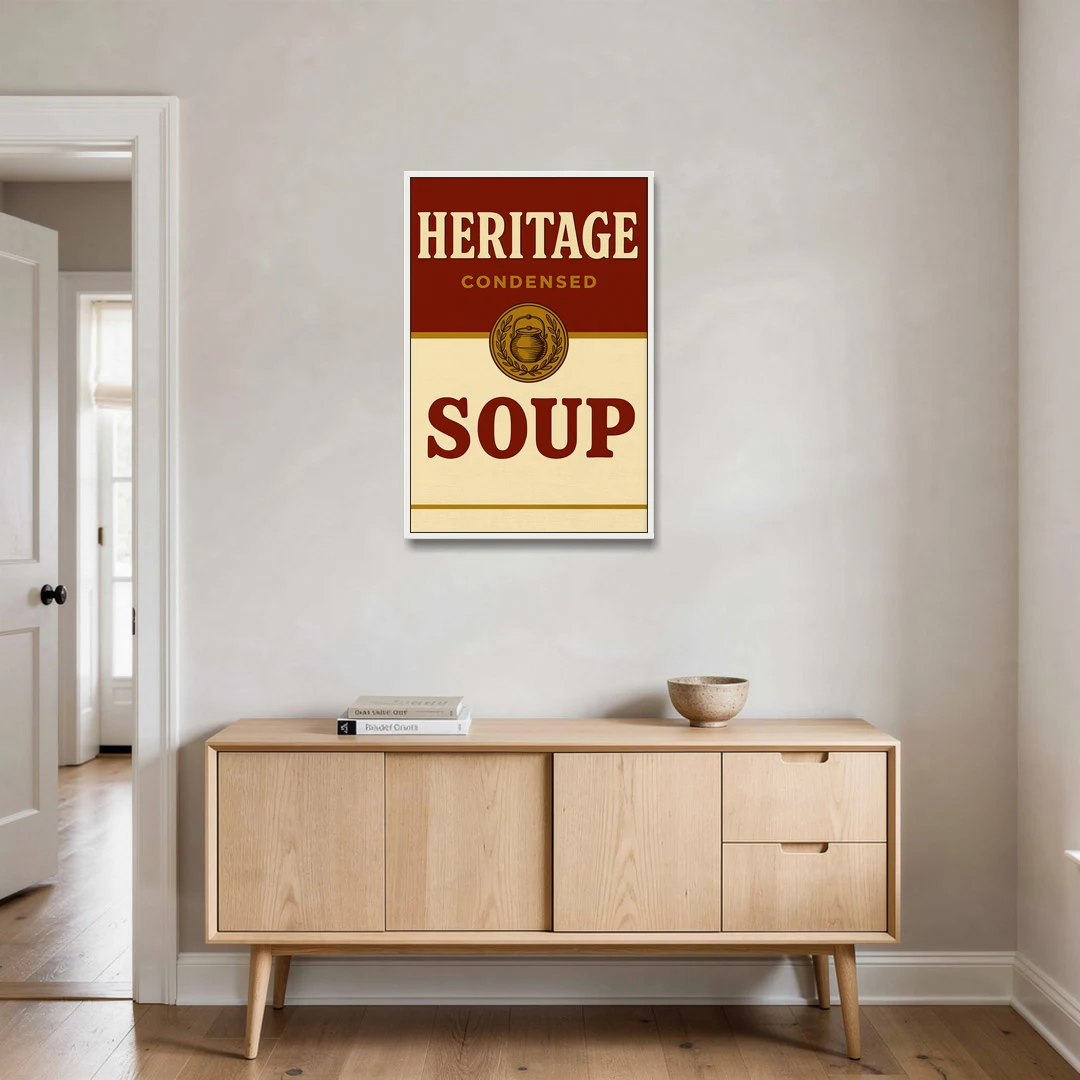 Vintage Heritage Soup - White Framed Canvas Wall Art - Coffee Table - 24x36