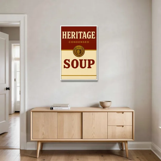 Vintage Heritage Soup - White Framed Canvas Wall Art - Coffee Table - 24x36