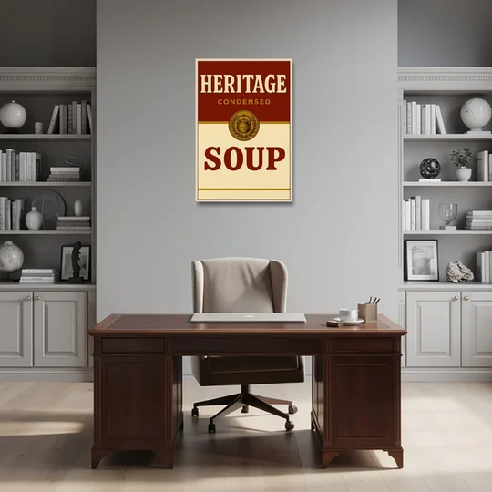 Vintage Heritage Soup - Oak Framed Canvas Wall Art - Office - 24x36