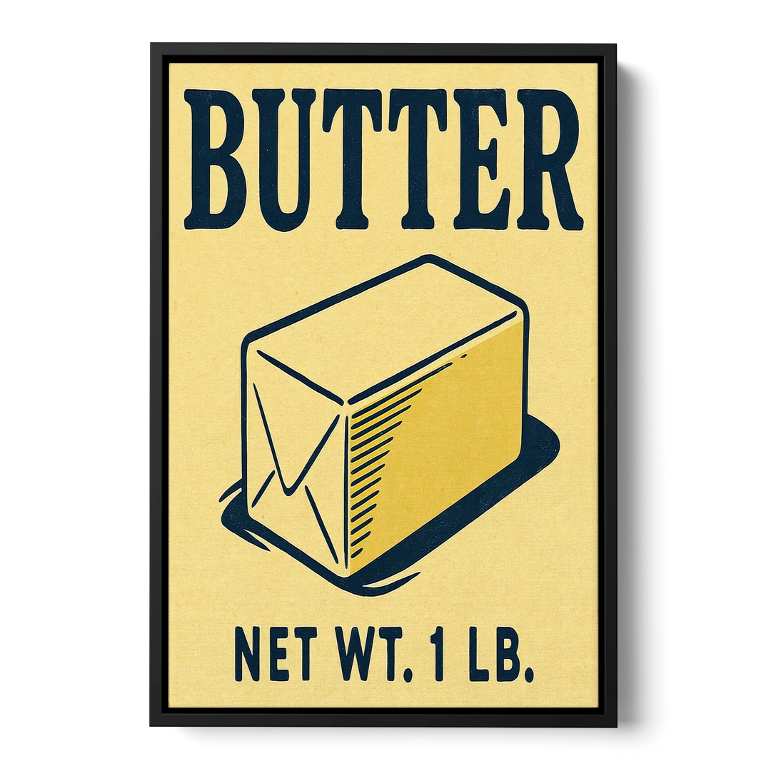 Vintage Natural Butter - Black Framed Canvas Wall Art - Front