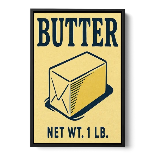 Vintage Natural Butter - Black Framed Canvas Wall Art - Front