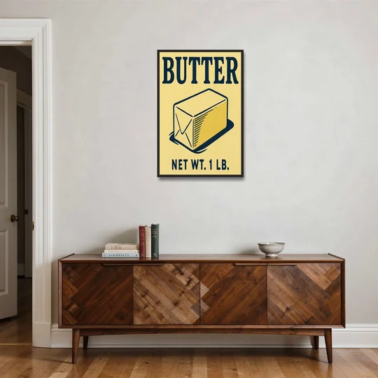 Vintage Natural Butter - Black Framed Canvas Wall Art - Coffee Table - 24x36