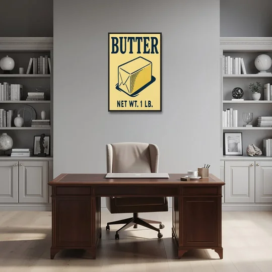 Vintage Natural Butter - Black Framed Canvas Wall Art - Office - 24x36