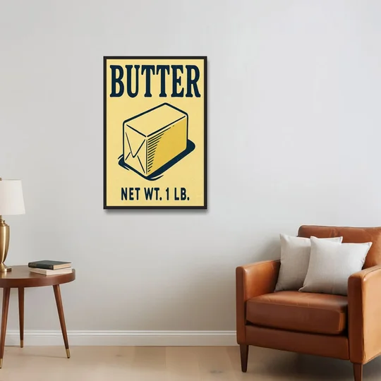 Vintage Natural Butter - Black Framed Canvas Wall Art - Sofa - 24x36