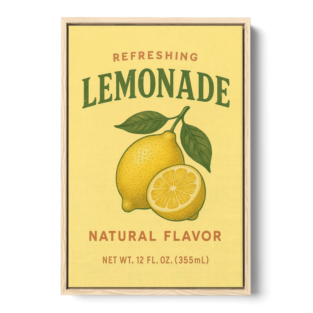 Vintage Natural Lemonade - Oak Framed Canvas Wall Art - Front