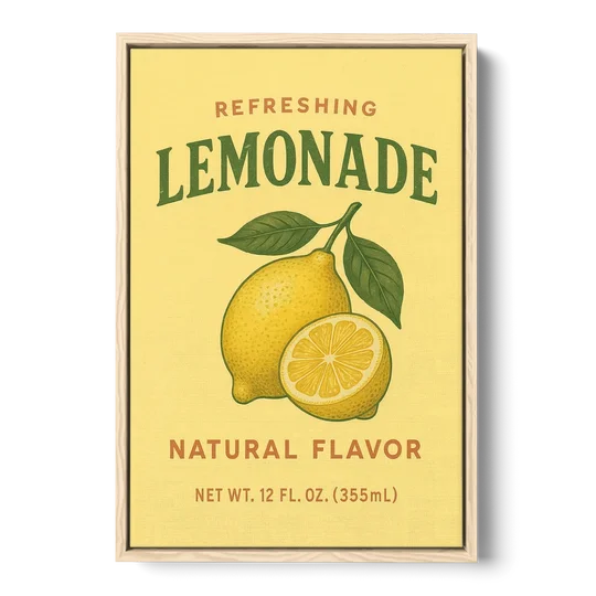 Vintage Natural Lemonade - Oak Framed Canvas Wall Art - Front