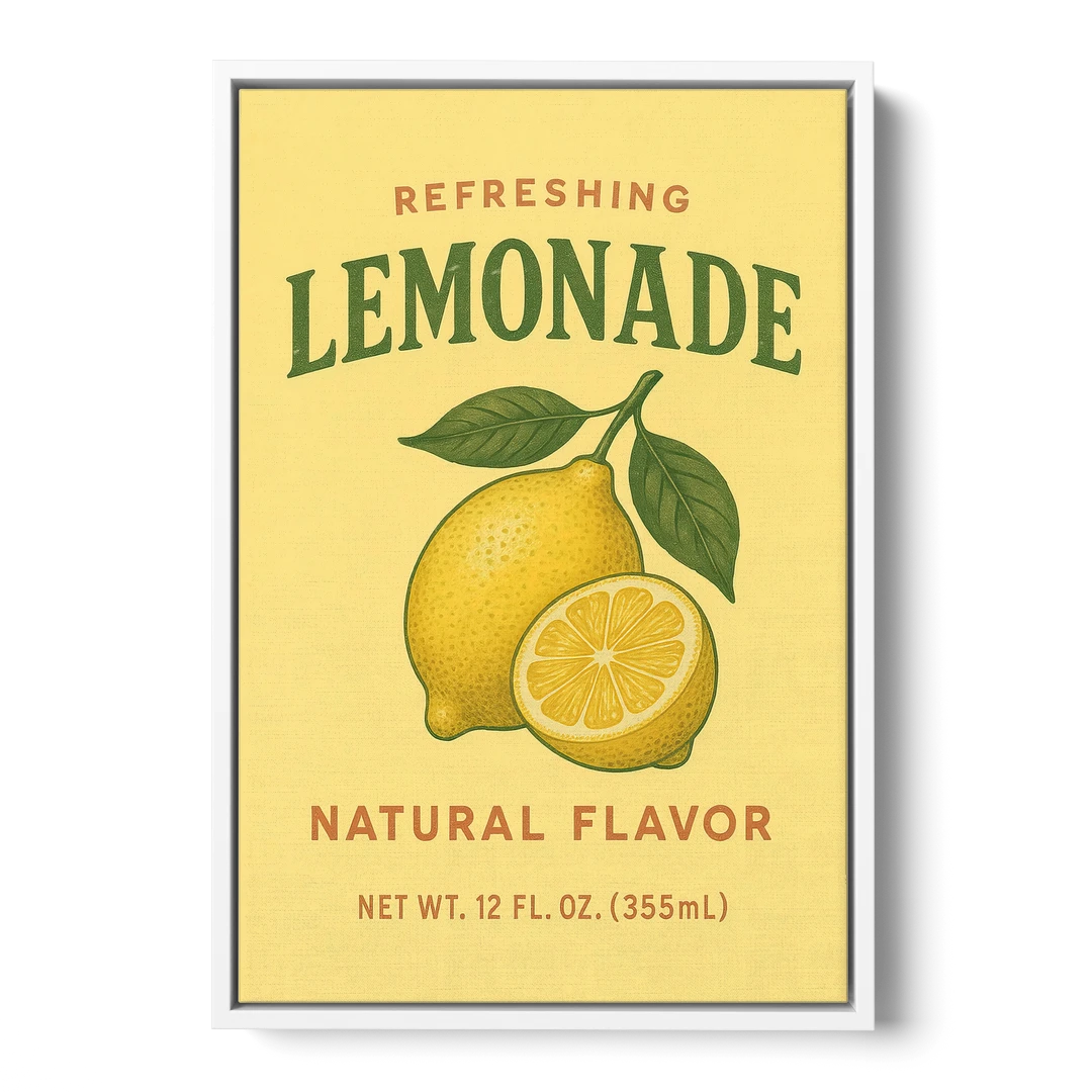 Vintage Natural Lemonade - White Framed Canvas Wall Art - Front