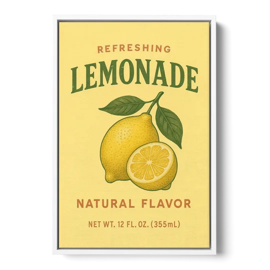 Vintage Natural Lemonade - White Framed Canvas Wall Art - Front