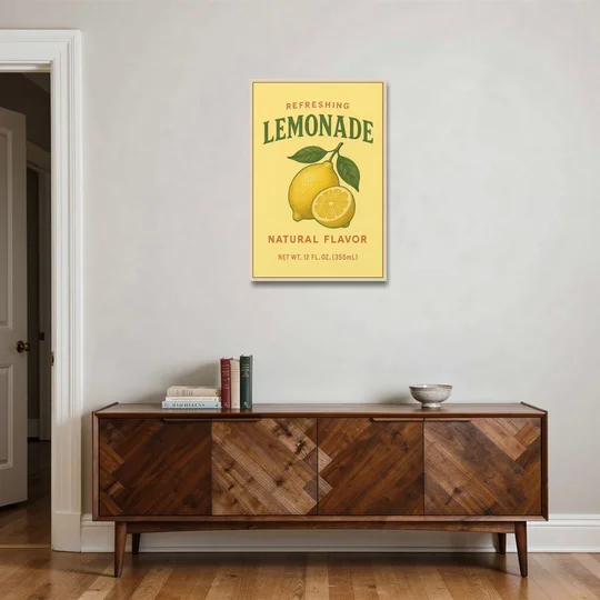 Vintage Natural Lemonade - Oak Framed Canvas Wall Art - Coffee Table - 24x36