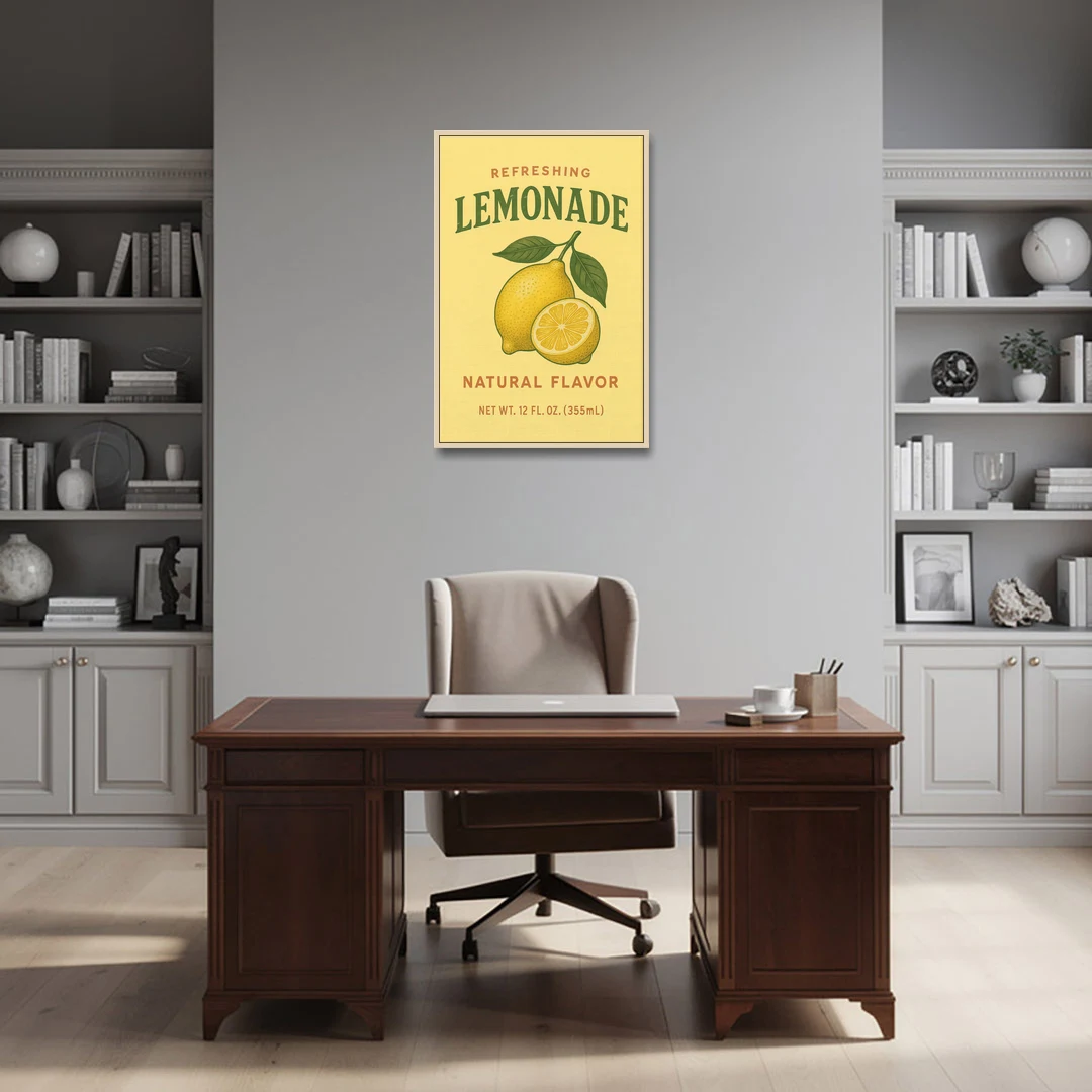 Vintage Natural Lemonade - Oak Framed Canvas Wall Art - Office - 24x36