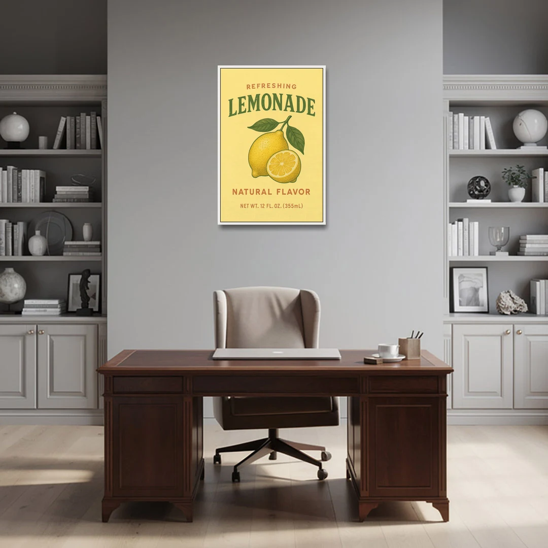 Vintage Natural Lemonade - White Framed Canvas Wall Art - Office - 24x36