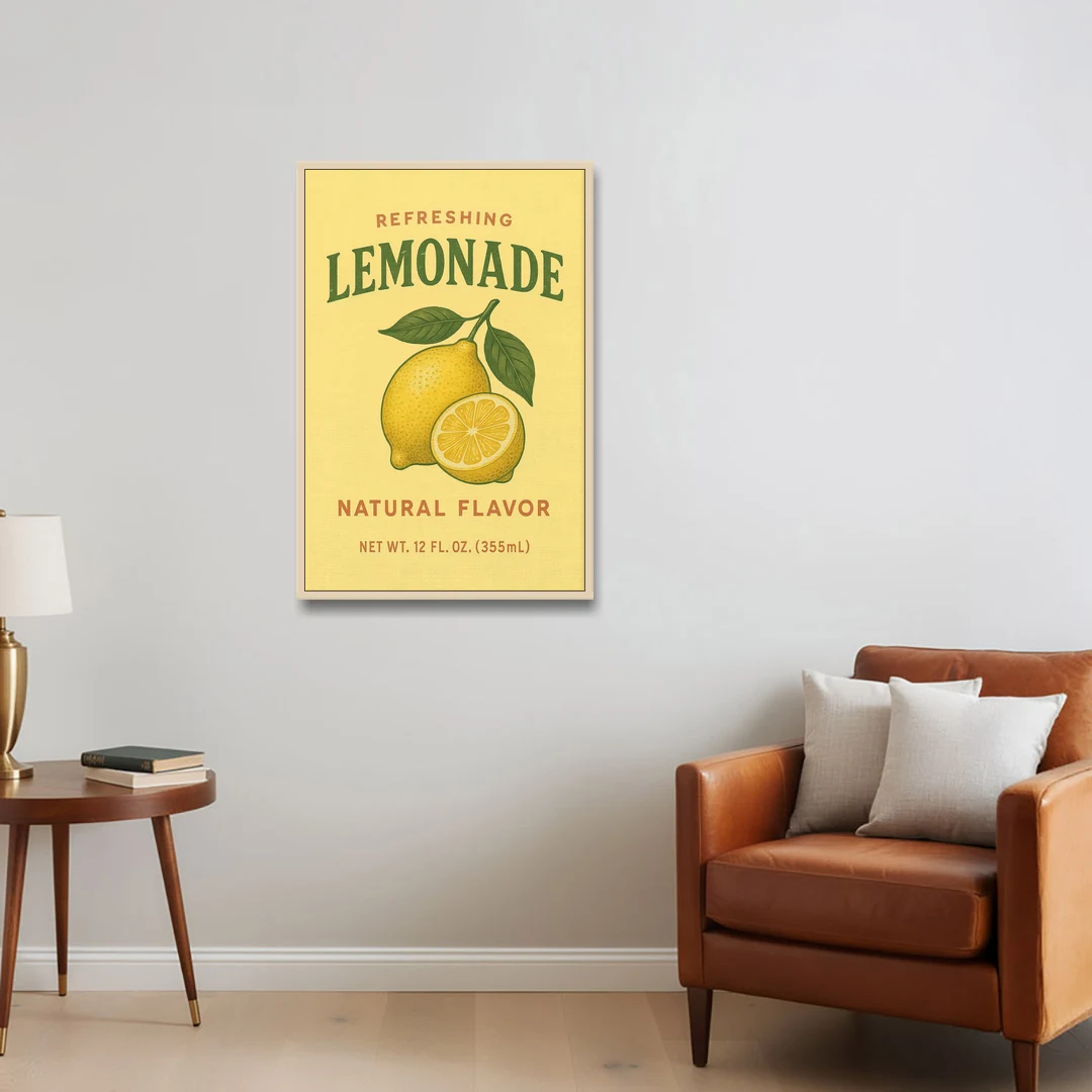 Vintage Natural Lemonade - Oak Framed Canvas Wall Art - Sofa - 24x36