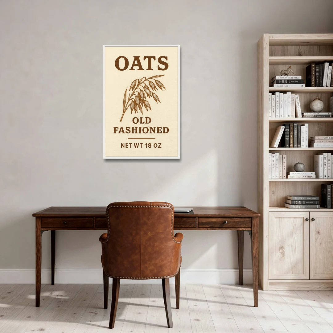 Vintage Oats Old Fashioned - White Framed Canvas Wall Art - Office - 24x36