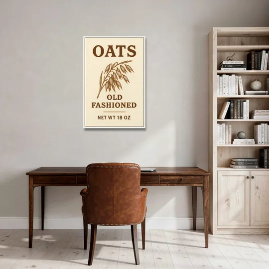 Vintage Oats Old Fashioned - White Framed Canvas Wall Art - Office - 24x36