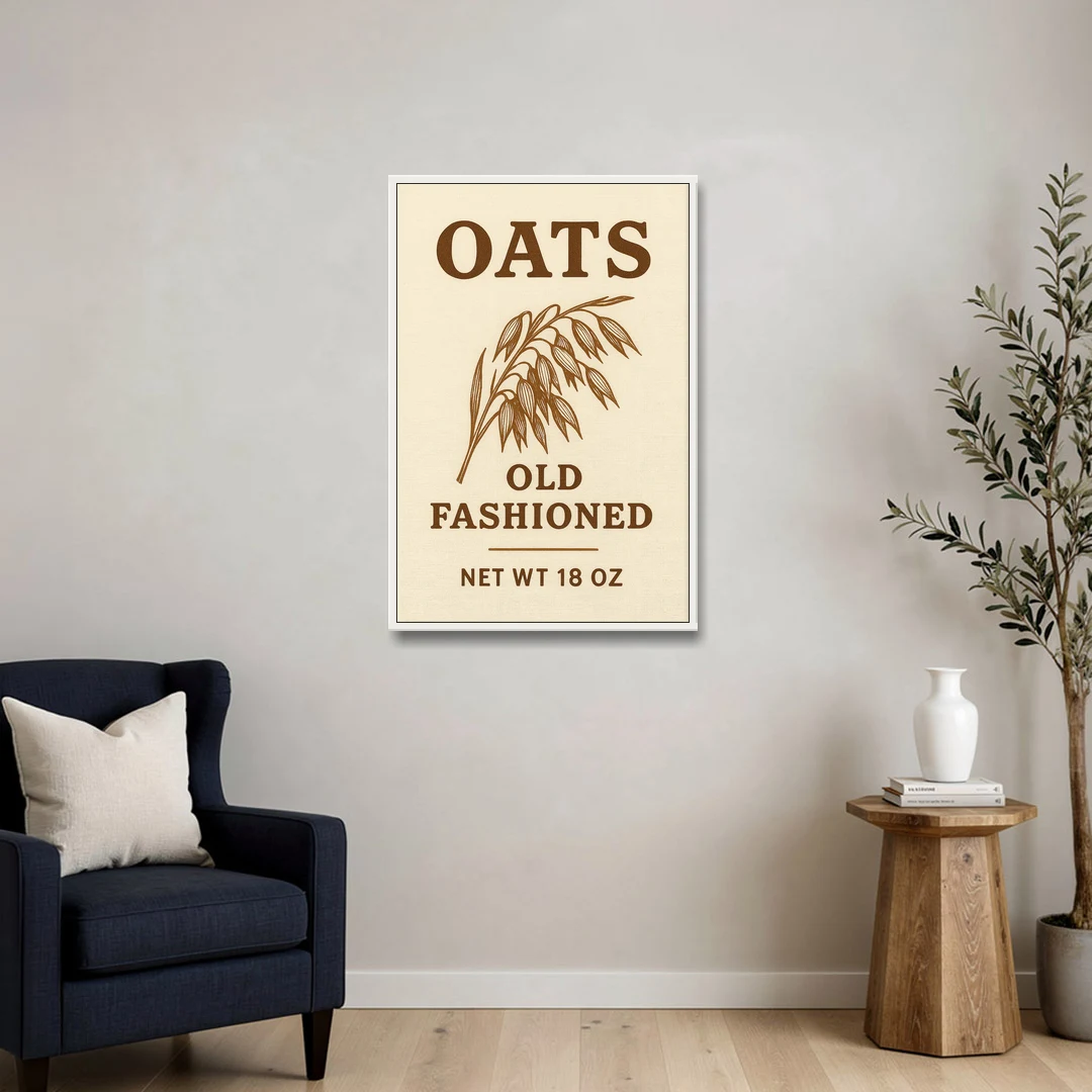 Vintage Oats Old Fashioned - White Framed Canvas Wall Art - Sofa - 24x36
