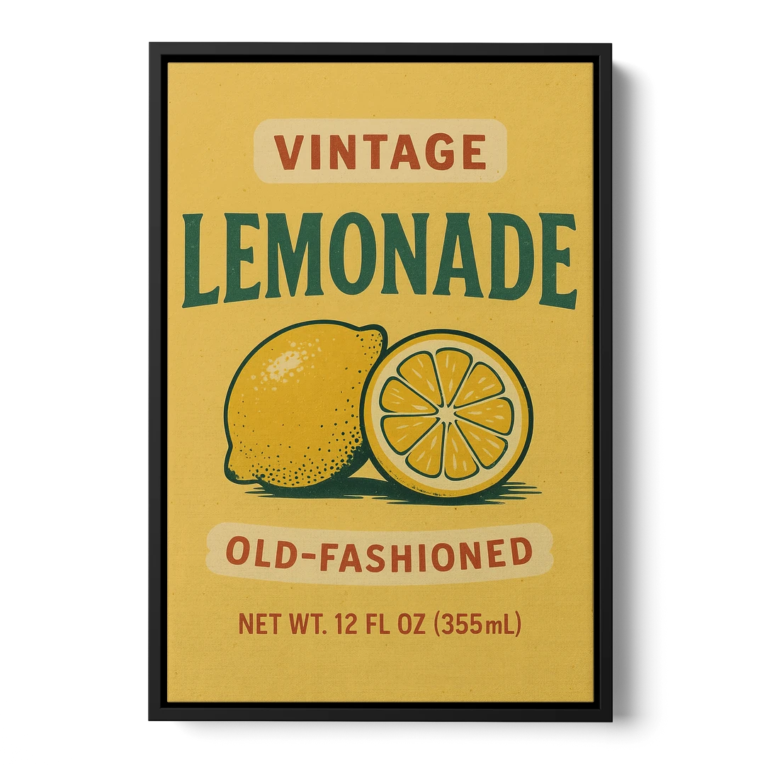 Vintage Old Fashioned Lemonade - Black Framed Canvas Wall Art - Front