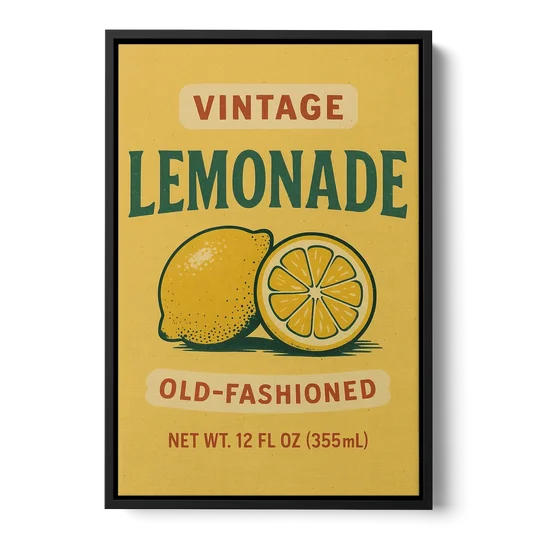 Vintage Old Fashioned Lemonade - Black Framed Canvas Wall Art - Front