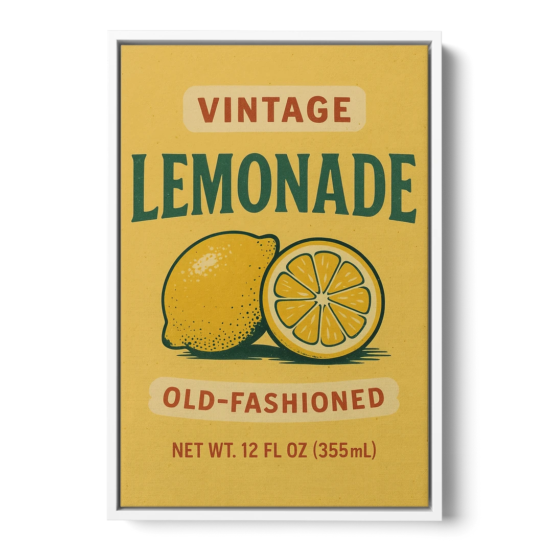 Vintage Old Fashioned Lemonade - White Framed Canvas Wall Art - Front