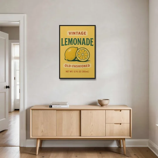 Vintage Old Fashioned Lemonade - Black Framed Canvas Wall Art - Coffee Table - 24x36