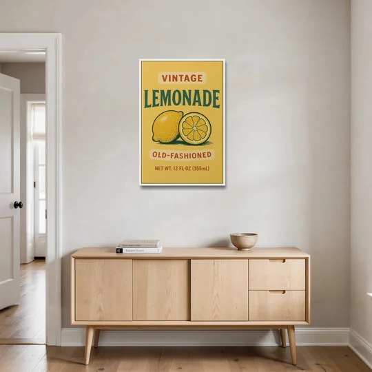 Vintage Old Fashioned Lemonade - White Framed Canvas Wall Art - Coffee Table - 24x36
