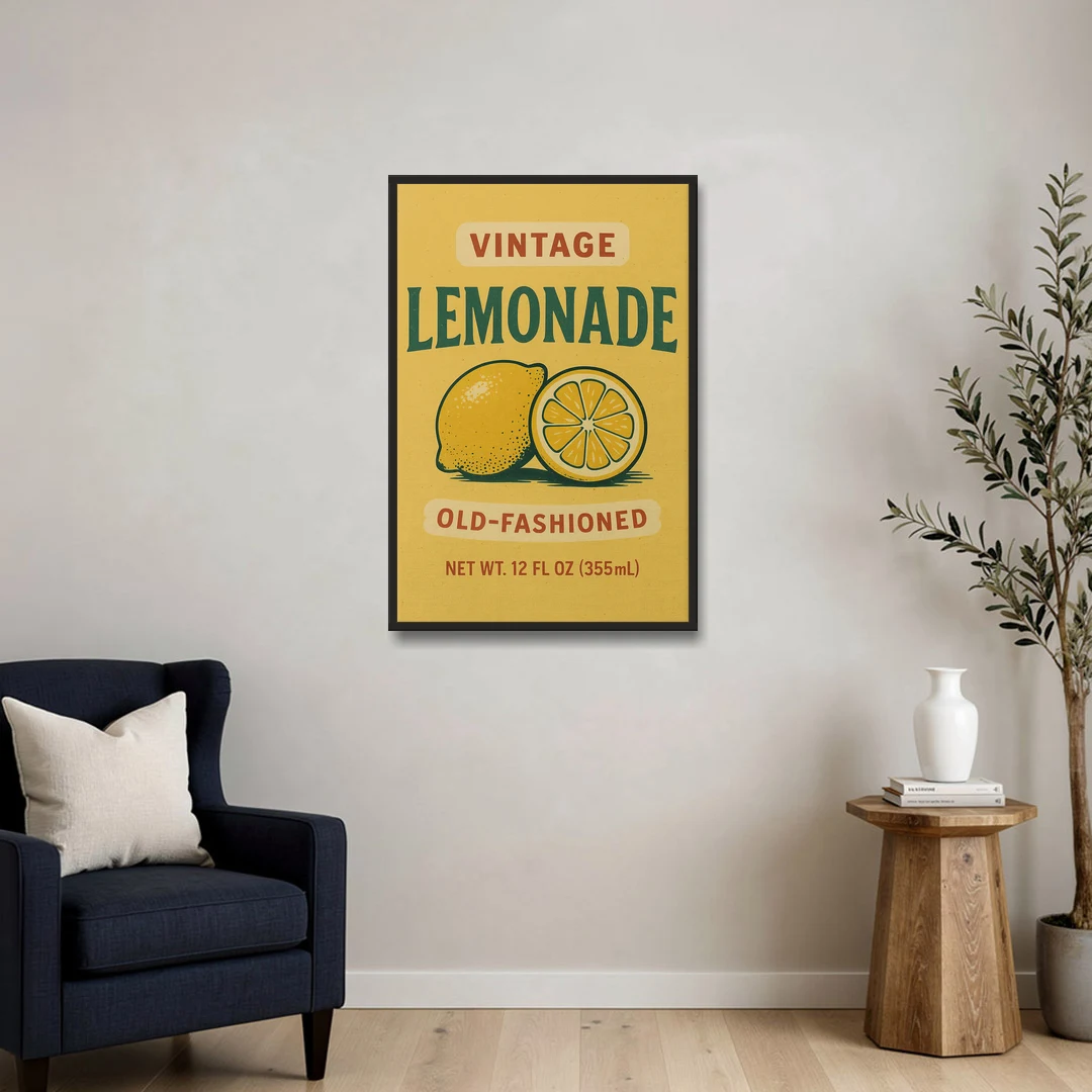 Vintage Old Fashioned Lemonade - Black Framed Canvas Wall Art - Sofa - 24x36