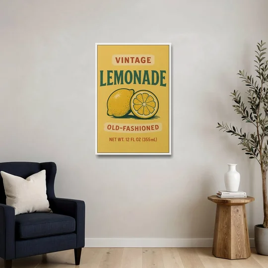 Vintage Old Fashioned Lemonade - White Framed Canvas Wall Art - Sofa - 24x36