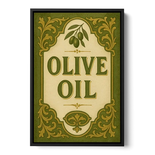 Vintage Olive Oil - Black Framed Canvas Wall Art - Front
