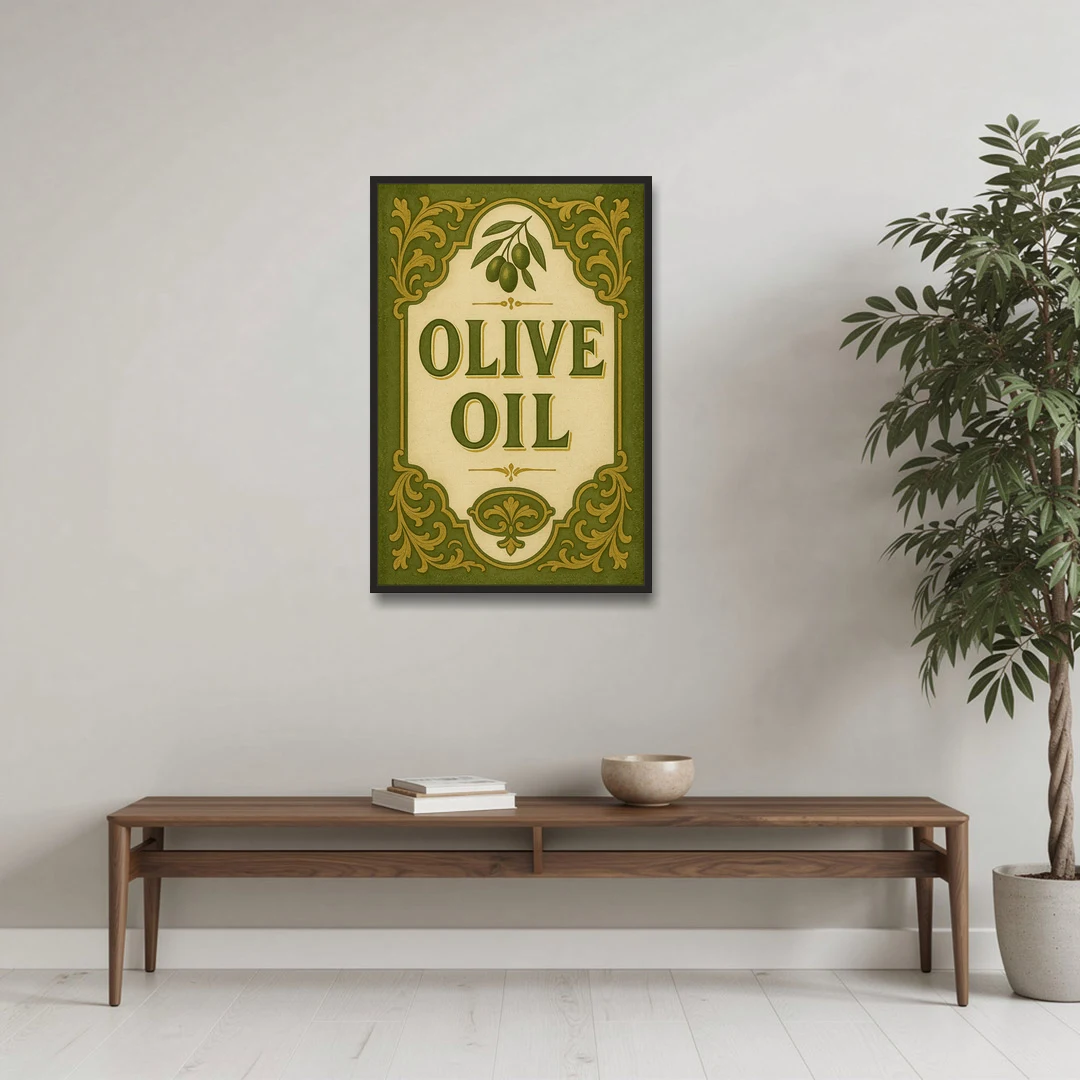 Vintage Olive Oil - Black Framed Canvas Wall Art - Coffee Table - 24x36