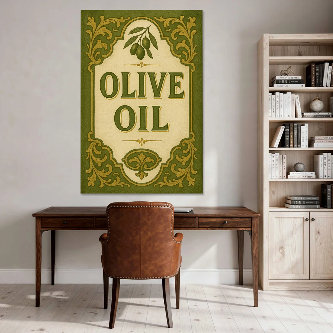 Vintage Olive Oil - Canvas Wall Art - Office - 40x60