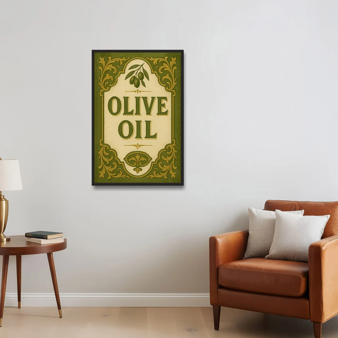 Vintage Olive Oil - Black Framed Canvas Wall Art - Sofa - 24x36