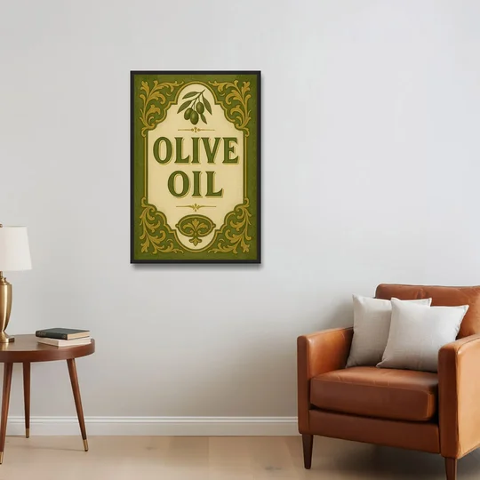 Vintage Olive Oil - Black Framed Canvas Wall Art - Sofa - 24x36