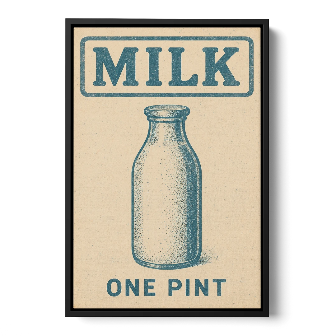 Vintage One Pint of Milk - Black Framed Canvas Wall Art - Front