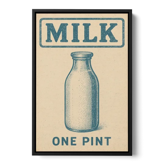 Vintage One Pint of Milk - Black Framed Canvas Wall Art - Front