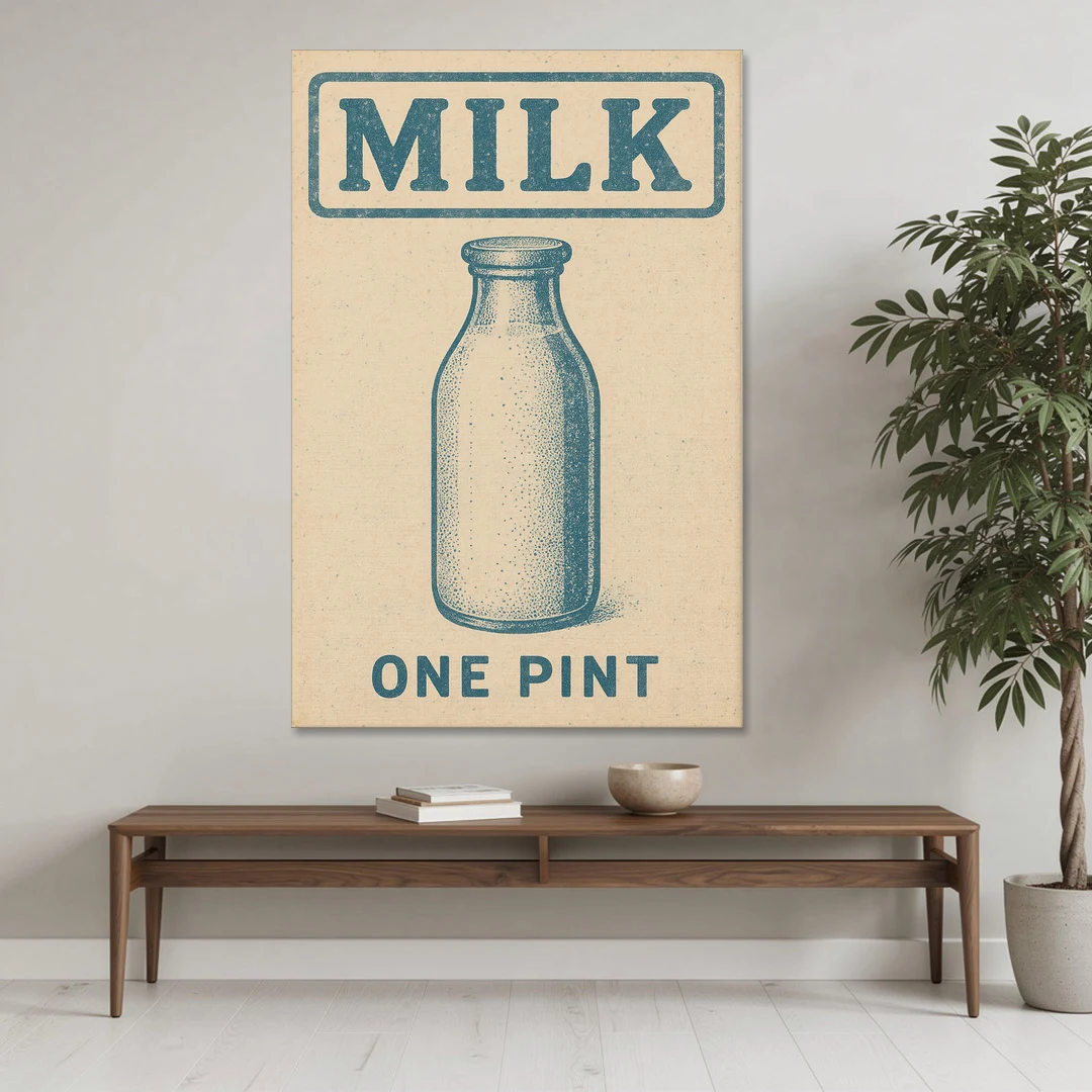 Vintage One Pint of Milk - Canvas Wall Art - Coffee Table - 40x60