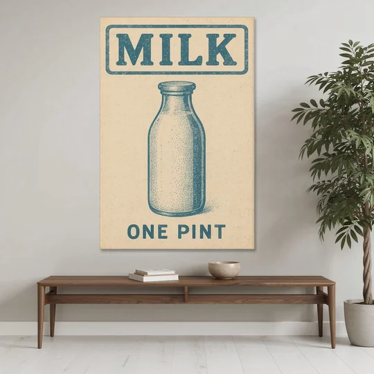 Vintage One Pint of Milk - Canvas Wall Art - Coffee Table - 40x60