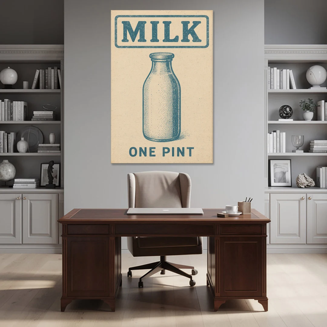 Vintage One Pint of Milk - Canvas Wall Art - Office - 40x60