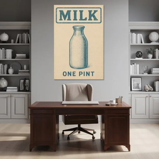 Vintage One Pint of Milk - Canvas Wall Art - Office - 40x60